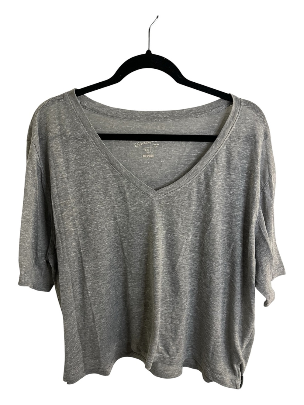 Universal Thread Gray V-Neck Linen Relaxed Boxy Tee